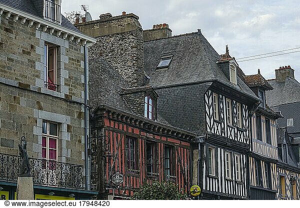 Stone houses and half-timbered houses in the old town of Dol-de-Bretagne  Ille-et-Vilaine department  Bretagne Breizh region  France  Europe