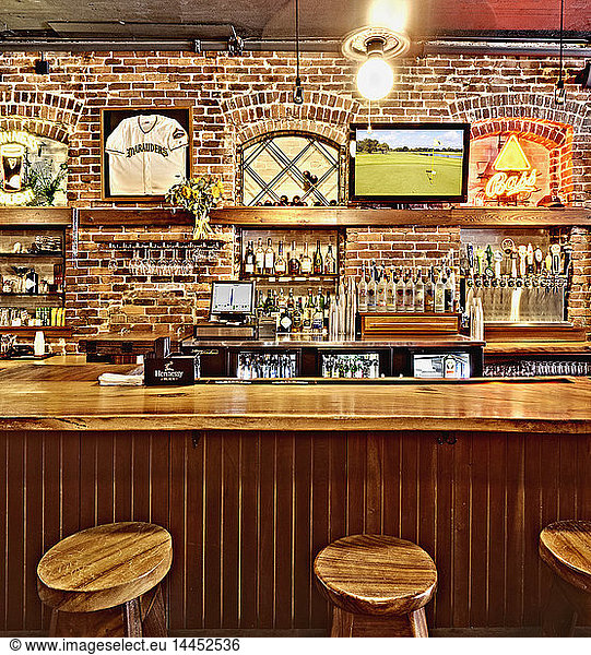Stools and Counter in a Sports Bar
