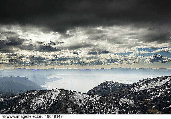 Storm clouds over Lake Tahoe from the top of Mt. Rose  Nevada.