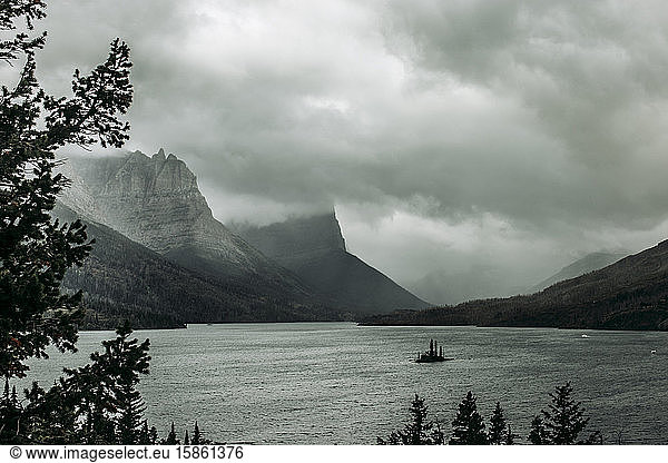 Storm clouds over Saint Mary Lake  Glacier National Park  Montana