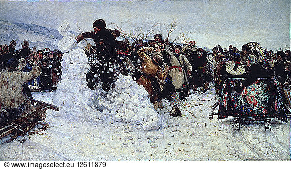 Storm of Snow Fortress  1891. Artist: Surikov  Vasili Ivanovich (1848-1916)