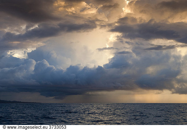 Storm  rain shower and thunderstorm over the sea