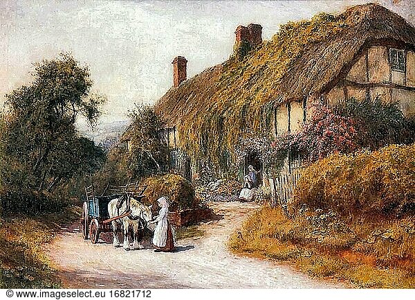 Strachan Artur Claude - ein Cottage in Ashton Under Hill Gloucestershire - Britische Schule - 19. Jahrhundert.