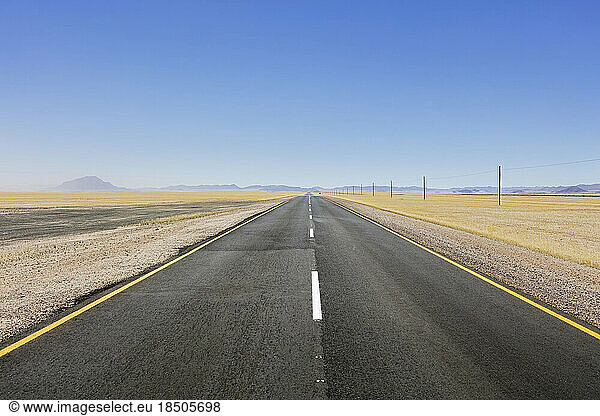 Straight road at Namib desert  Namibia  Africa