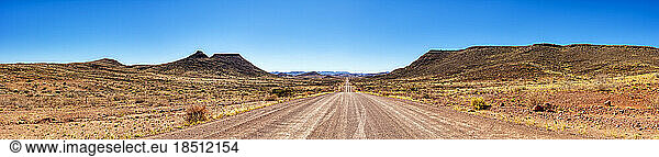 Straight road at Namib desert  Trias Mountain  Namibia  Africa