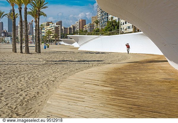 Strand Ansicht Holzbrett Brett Provinz Alicante Benidorm Spanien