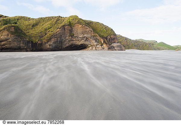Strand blasen bläst blasend Wind Sand Pazifischer Ozean Pazifik Stiller Ozean Großer Ozean neuseeländische Südinsel vorwärts Golden Bay Neuseeland
