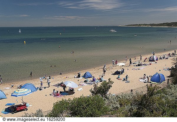 Strandbesucher am Black Rock in der Port Phillip Bay  Melbourne  Australien