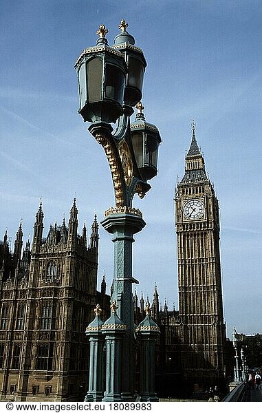 Street lamp in front of Big Ben and the Houses of Parliament  London  England  Great Britain  Street lamp in front of Big Ben and the Houses of Parliament  Great Britain  Europe  vertical