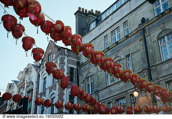 Street of London decorated by Chinese lanterns