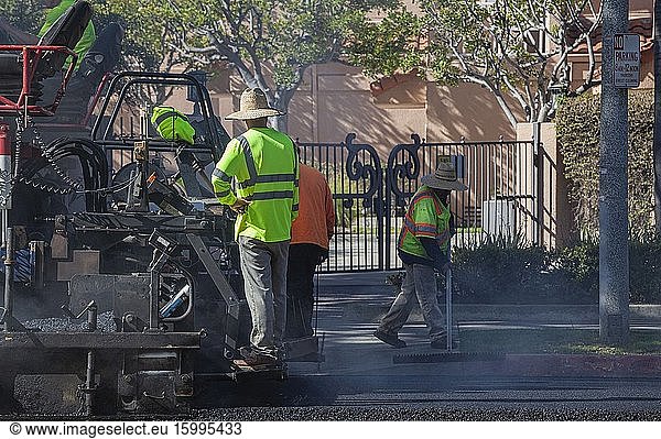 Street paving in Culver City  Los Angeles  California  USA.