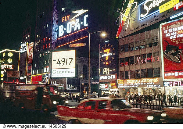 Street Scene at Night  Times Square  New York City  New York  USA  July 1961