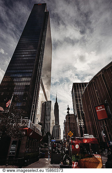 Street scene with tall buildings in New York City  New York  USA.