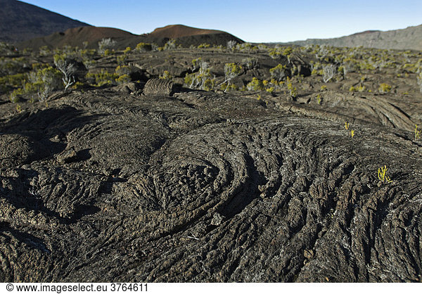 Stricklava im Kessel des Vulkan Piton de la Fournaise  Insel La Reunion  Frankreich  Afrika