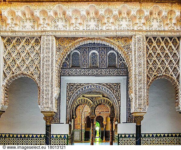 Stuckelemente im Alcázar  Sevilla  Sevilla  Andalusien  Spanien  Europa