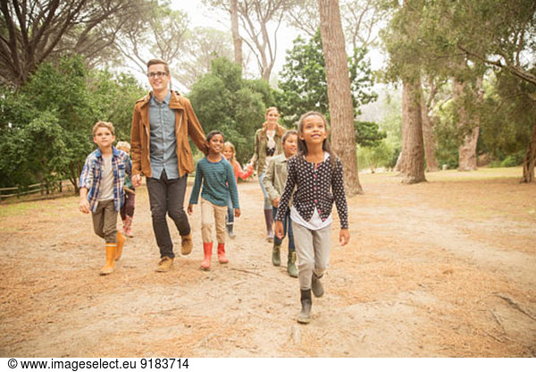 Students and teachers walking outdoors