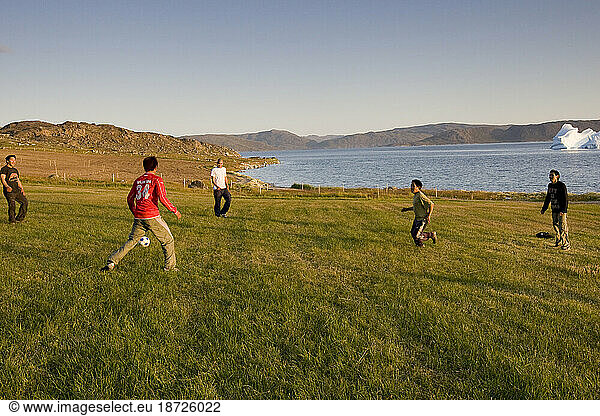Students playing soccer at the Agricultural Research Station in Upernaviarsuk  Greenland.