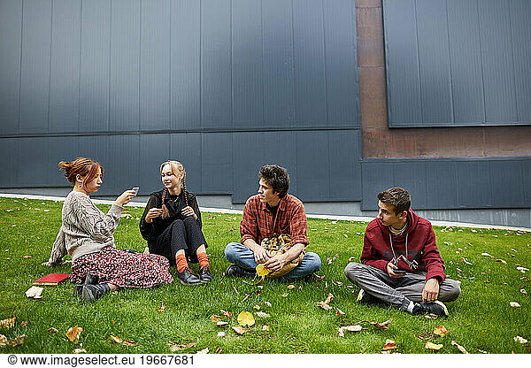 students spending leisure time on university campus