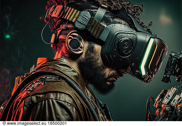 studio shot of a man wearing a VR device