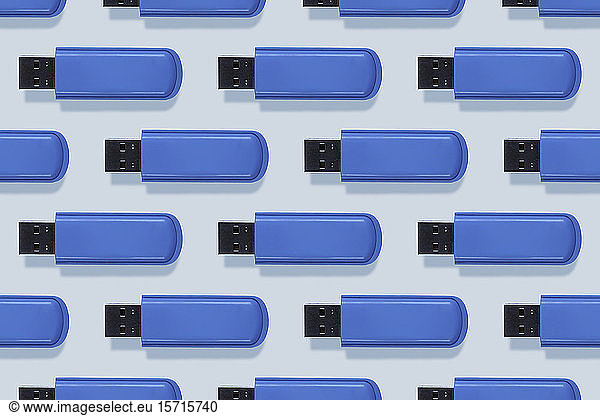 Studio shot of blue USB sticks