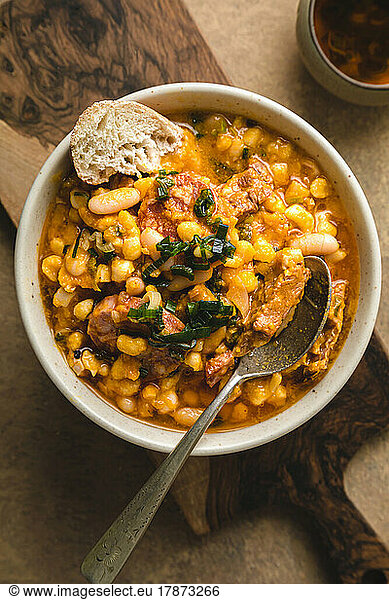 Studio shot of bowl of traditional locro stew