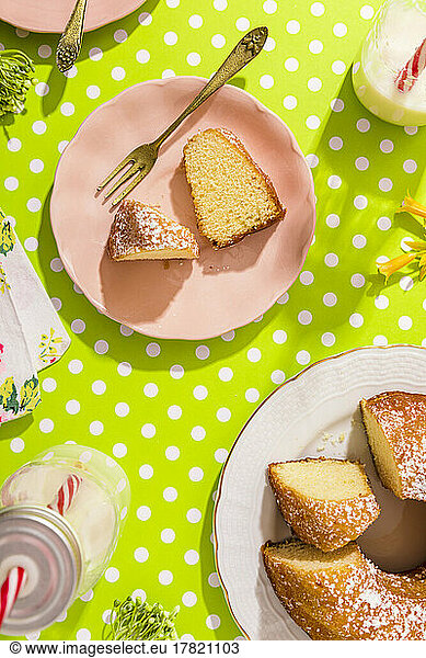 Studio shot of slices of vanilla bundt cake