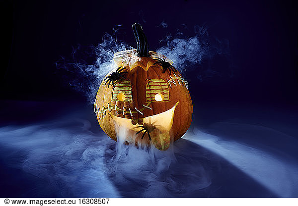 Studio shot of spooky jack-o-lantern