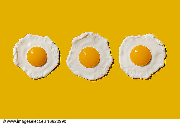 Studio shot of three fried eggs