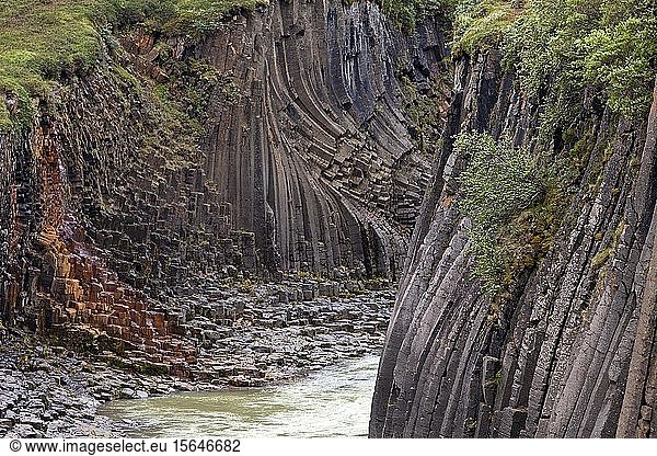 Studlagil-Schlucht mit Basaltsäulen und Gletscherfluss Jökulsa á Brú  Ostisland  Island  Europa