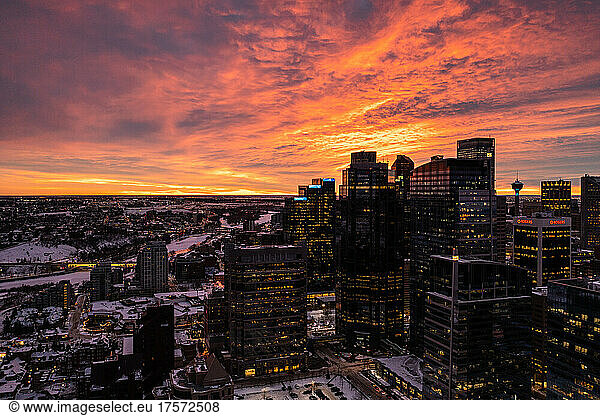 Stunning Sunrise Over Downtown Calgary's Core