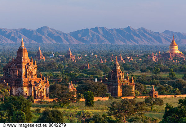 Stupas auf den Ebenen von Bagan  Myanmar. Archäologische Zone von Bagan.