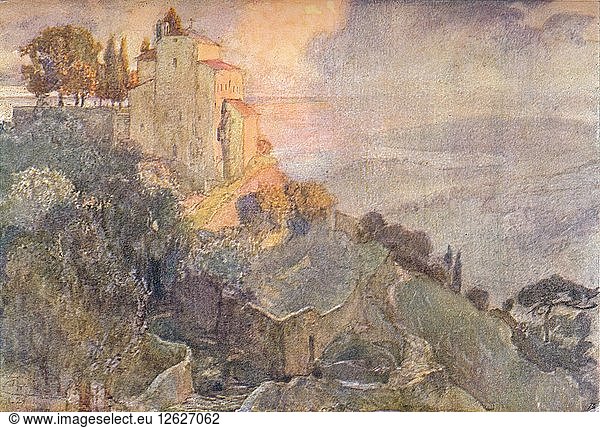 Sturm bei Sonnenuntergang an der Rivera  19. Jahrhundert. Künstler: Joseph Walter West.