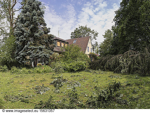 Sturmschaden im Garten eines Einfamilienhauses