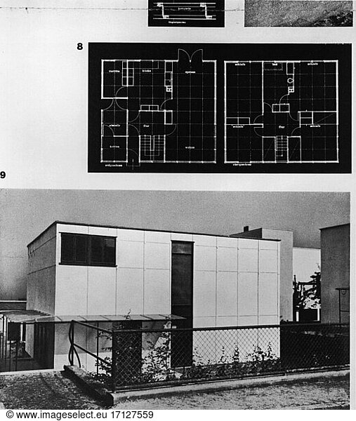 Stuttgart  Germany.
Weissenhof Estate: Housing estate built for exhibition in Stuttgart in 1927  designed by 16 prominent architects. It was a showcase of what later became known as the International style of modern architecture. Family house designed by Walter Gropius (1883–1969): Blueprint and completed building. From: Bauhaus  1927  no. 4