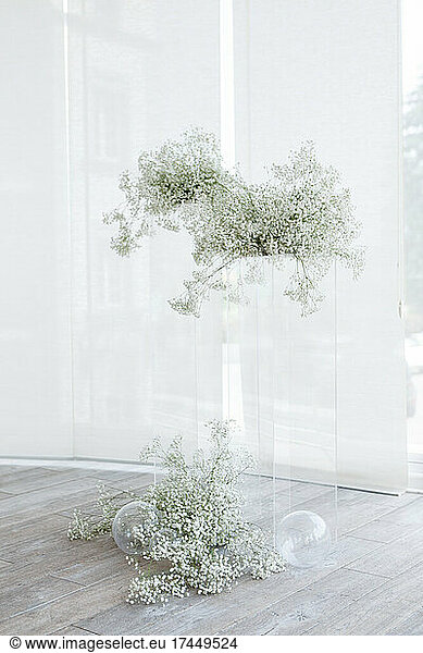 Stylish wedding photo area with flowers