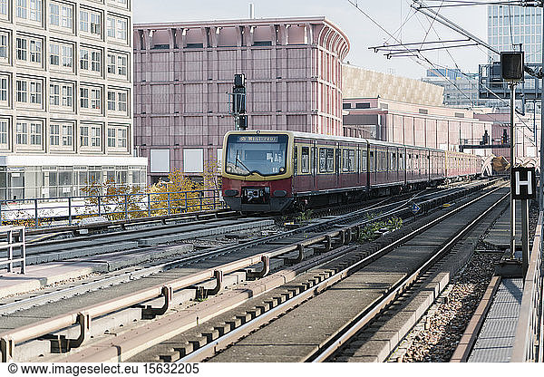 Suburban train near Alexanderplatz  Berlin  Germany
