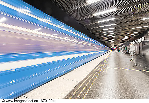 Subway station with train departing in stockholm