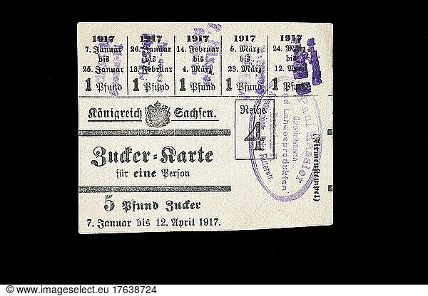 Sugar card for 5 pounds of sugar  issued by the Kingdom of Saxony  valid from 7 January to 12 April