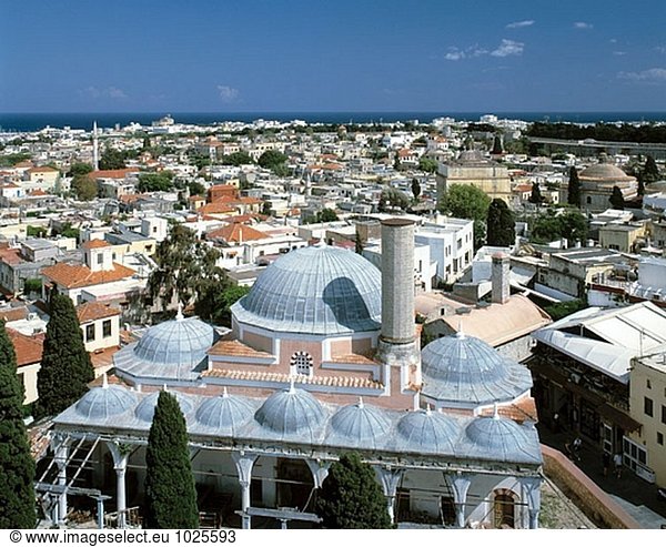 Suleiman Moschee. Rhodos-Stadt  Blick über die Altstadt. Dodekanes. Griechenland