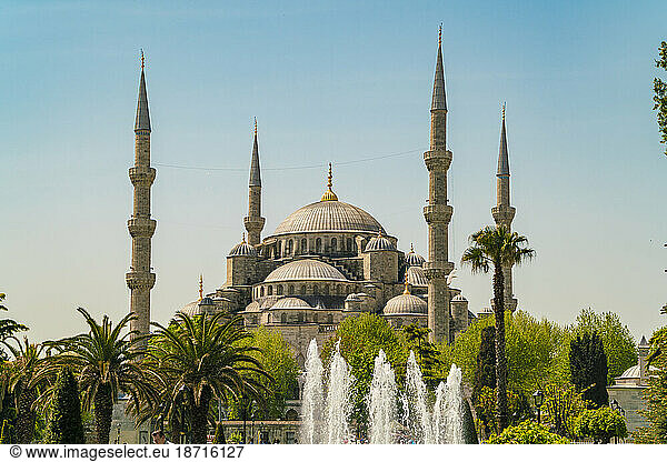 Sultan Ahmet mosque with blue sky  Istanbul Turkey