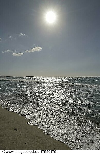 Sun  backlight  sandy beach Pachia Ammo  Falassarna  Crete  Greece  Europe
