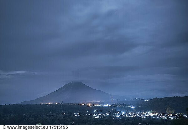 Sunabung Volcano at night  Berastagi  Brastagi  North Sumatra  Indonesia  Asia  background with copy space
