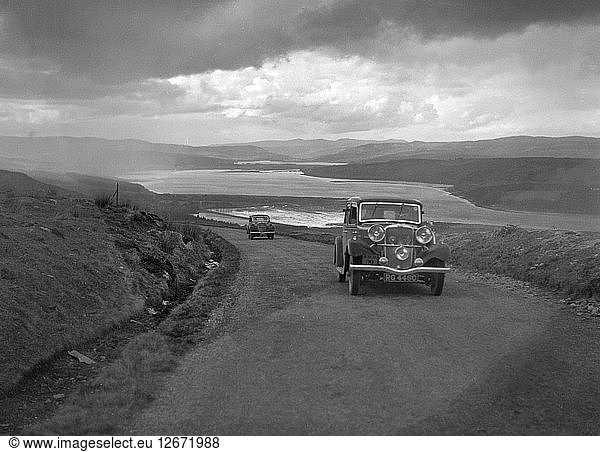 Sunbeam-Limousine von AA Smith  die an der RSAC Scottish Rallye teilnimmt  1934. Künstler: Bill Brunell.