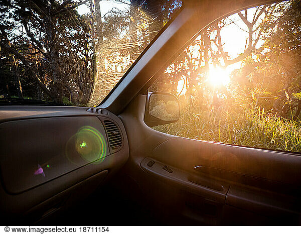 Sunlight shining through passenger side window of car
