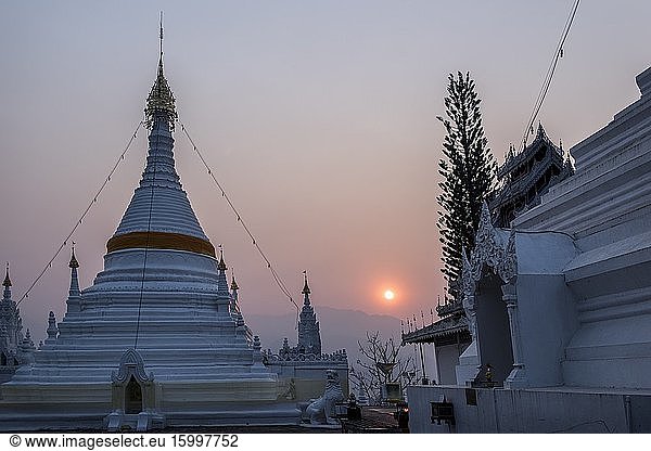 Sunrise at the Buddhist temple of Wat Phra That Doi Kong Mu  Mae Hong Son  Thailand.