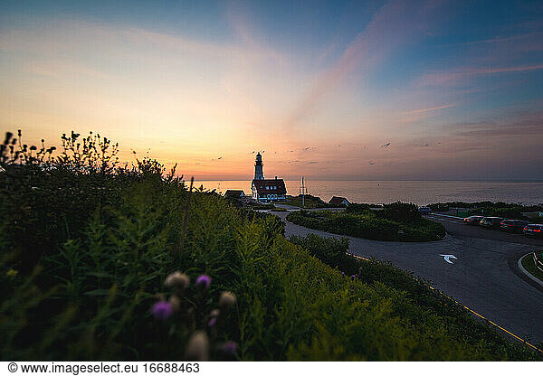 Sunrise at the Portland Head Light lighthouse in Maine