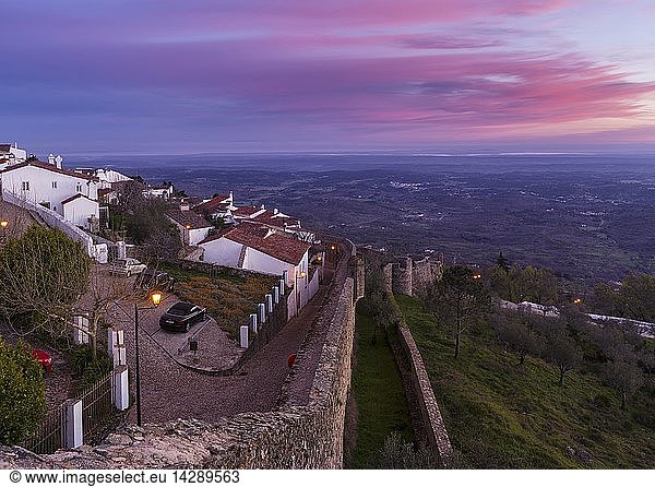 Sunrise over Marvao a famous medieval mountain village and tourist attraction in the Alentejo. Europe  Southern Europe  Portugal  Alentejo