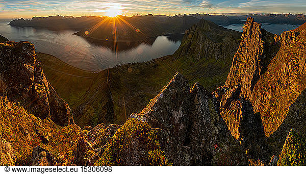 Sunrise over mountains & fjord  Senja Island  Tromso