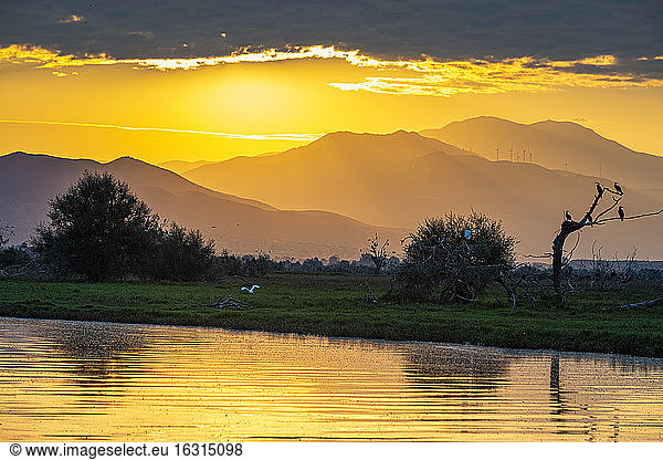 Sunrise over the Lake Kerkini  Macedonia  Greece  Europe