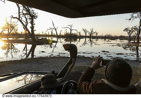 sunrise over water  Okavango Delta  Botswana
